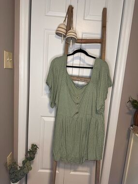 Chic Soul Sage Green Scoop Neck Flutter Sleeve Tunic